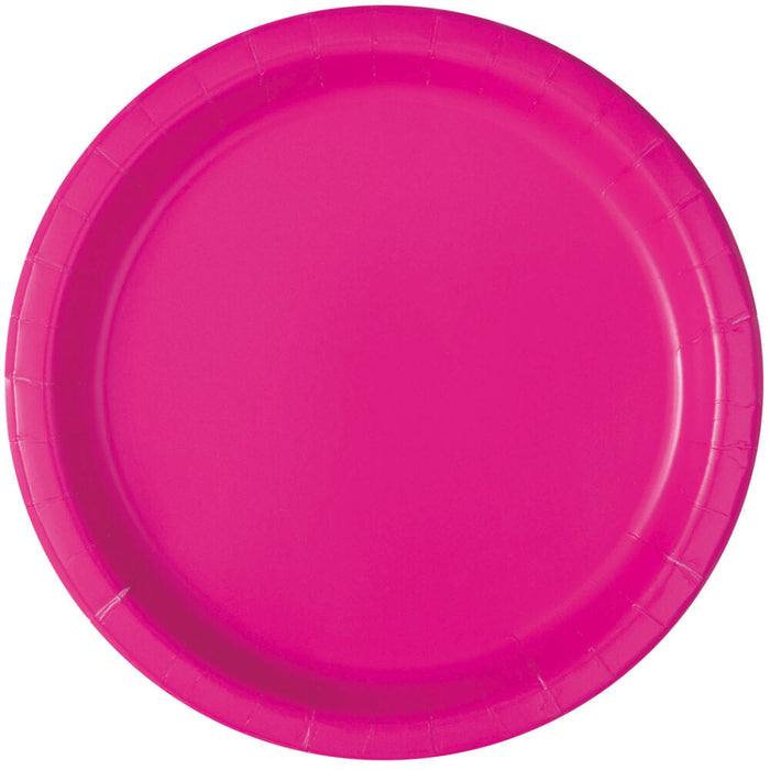 Round Dinner Plates 9in 16ct, Neon Pink Solid 