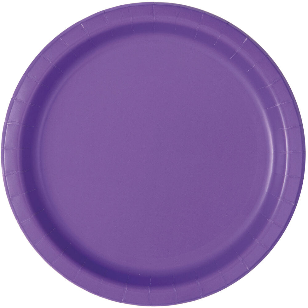 Round Dessert Plates 7in 20ct, Neon Purple Solid 