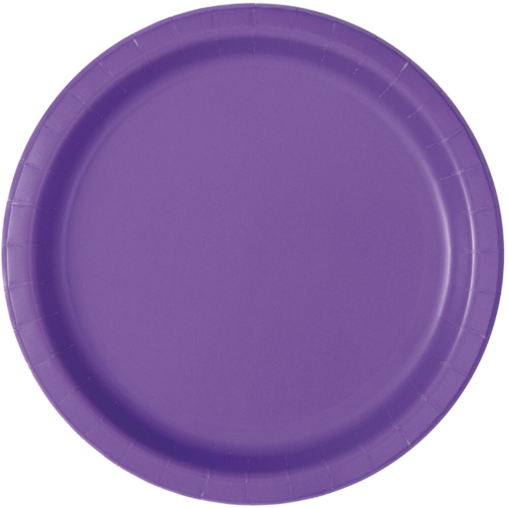 Round Dinner Plates 9in 16ct, Neon Purple Solid 