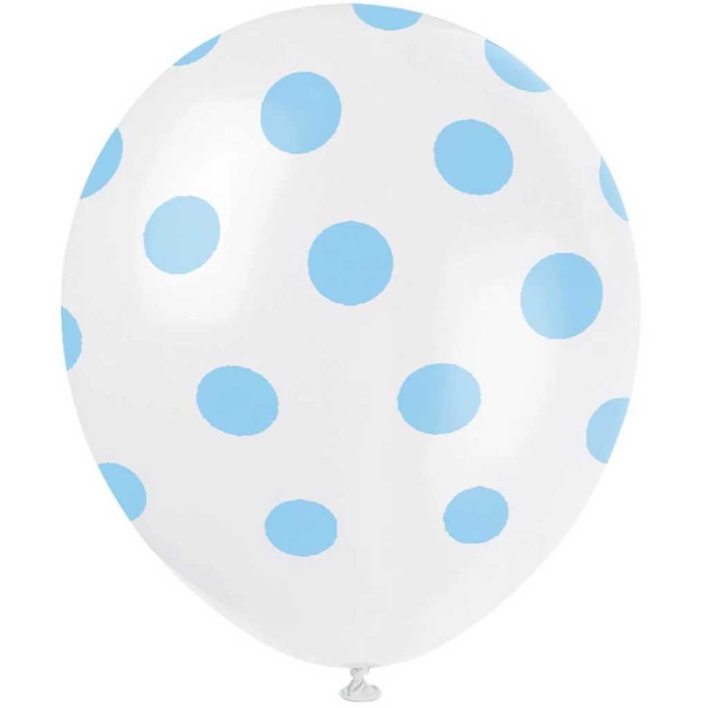 Latex Balloons 12in 6ct, Powder Blue Dots 