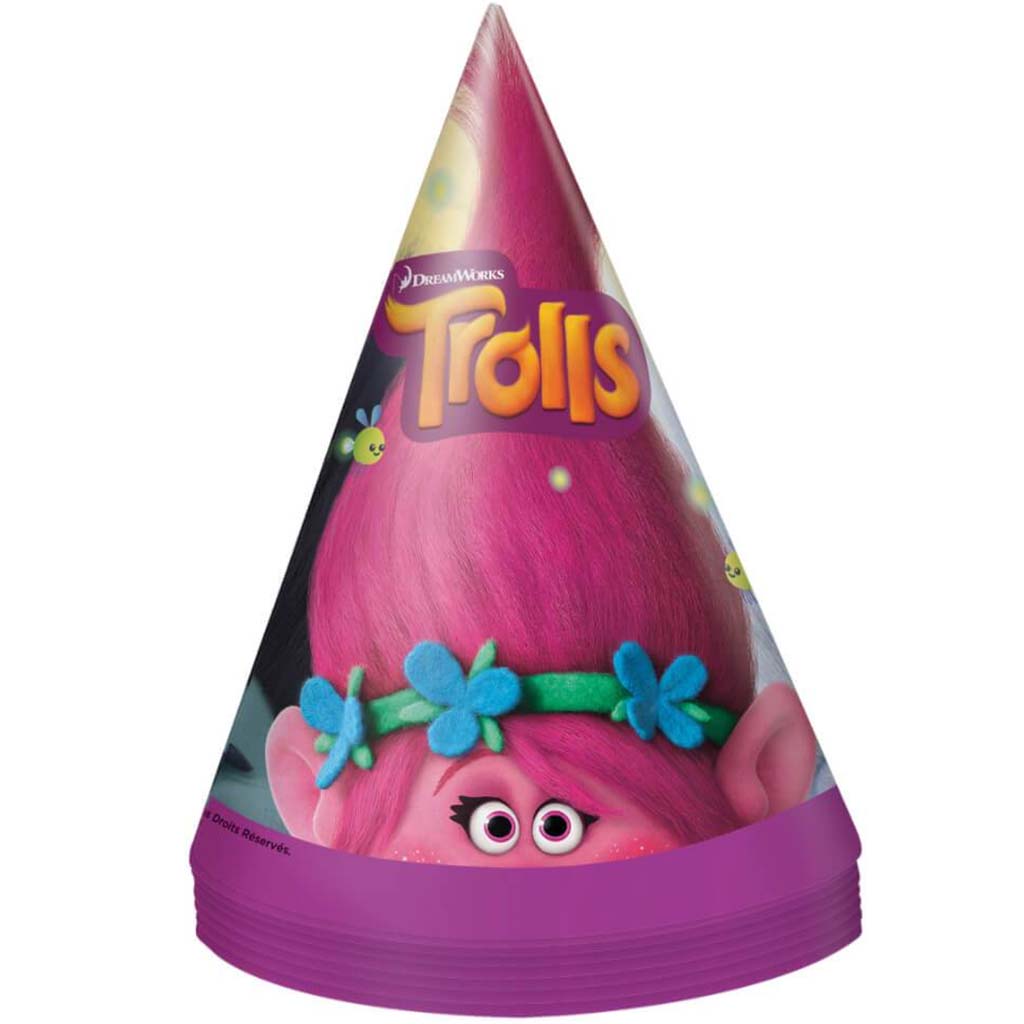 Trolls Party Hats, 8ct 