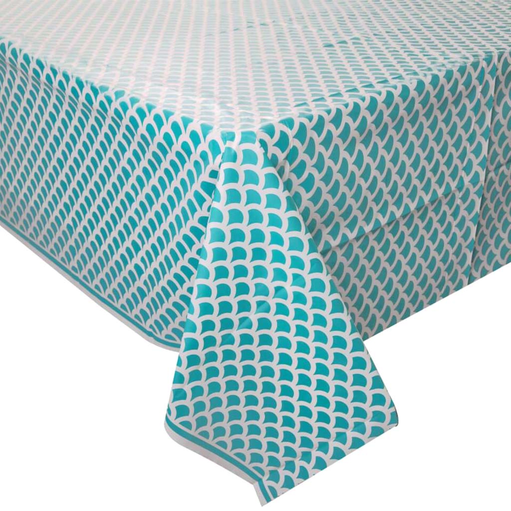 Caribbean Teal Scallop Plastic Table Cover Rectangle