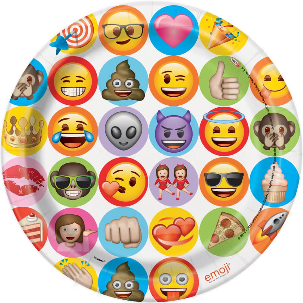 Round Dinner Plates 9in, 8ct, Celebration Emoji 