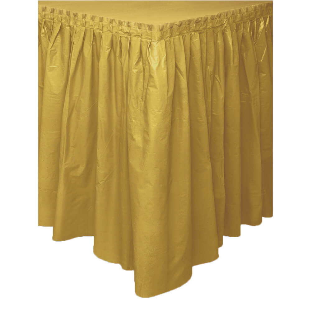 Plastic Table Skirt 29inx14ft, Gold Solid 