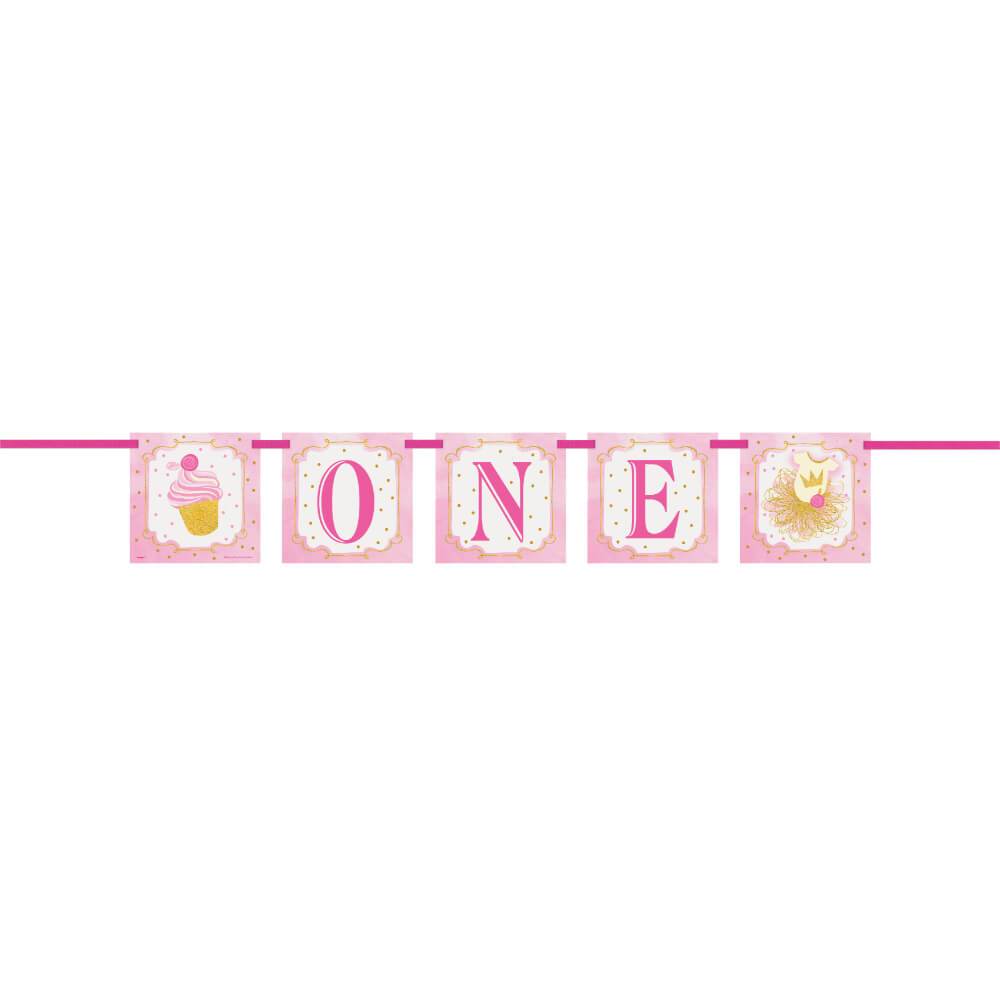 Block Banner, Pink &amp; Gold First Birthday 