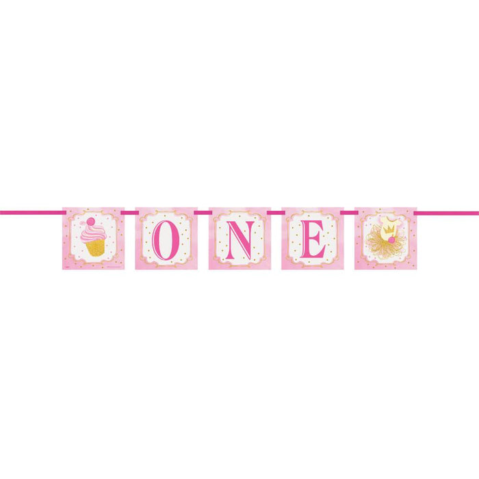 Block Banner, Pink & Gold First Birthday 