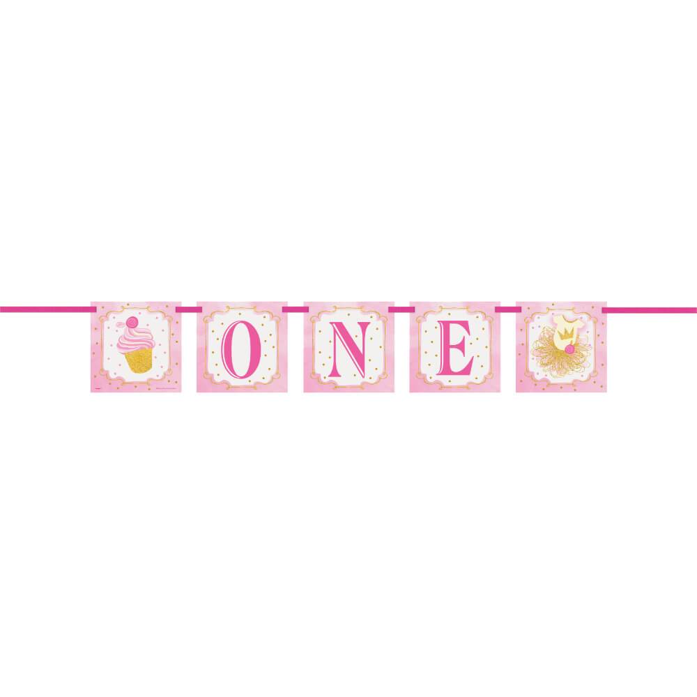 Block Banner, Pink &amp; Gold First Birthday 