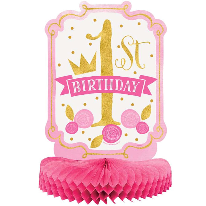 Honeycomb Centerpiece 14in, Pink & Gold First Birthday 