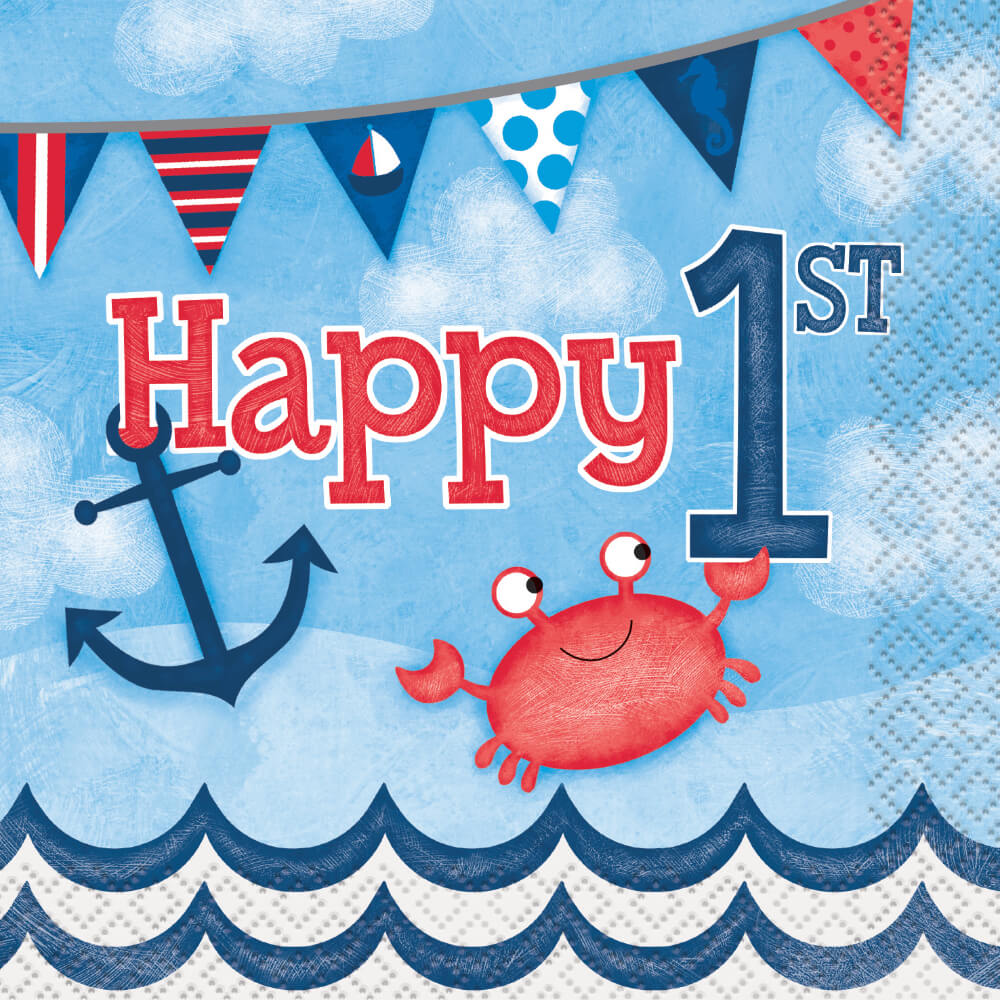 Nautical First Birthday Beverage Napkins, 16ct 