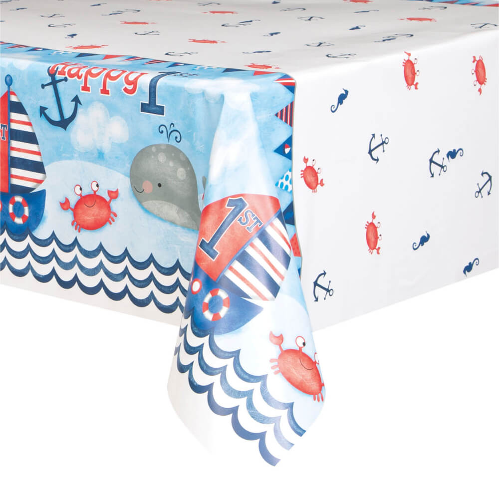 Rectangular Tablecover 54in x 84in, Little Sailor Nautical First Birthday 