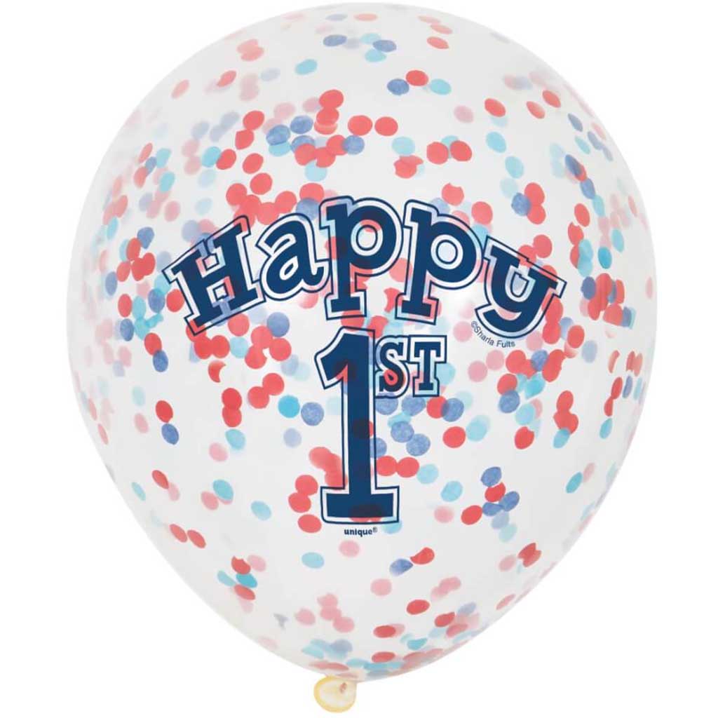 Latex Balloons with Confetti 12in 6ct, Nautical First Birthday Clear 