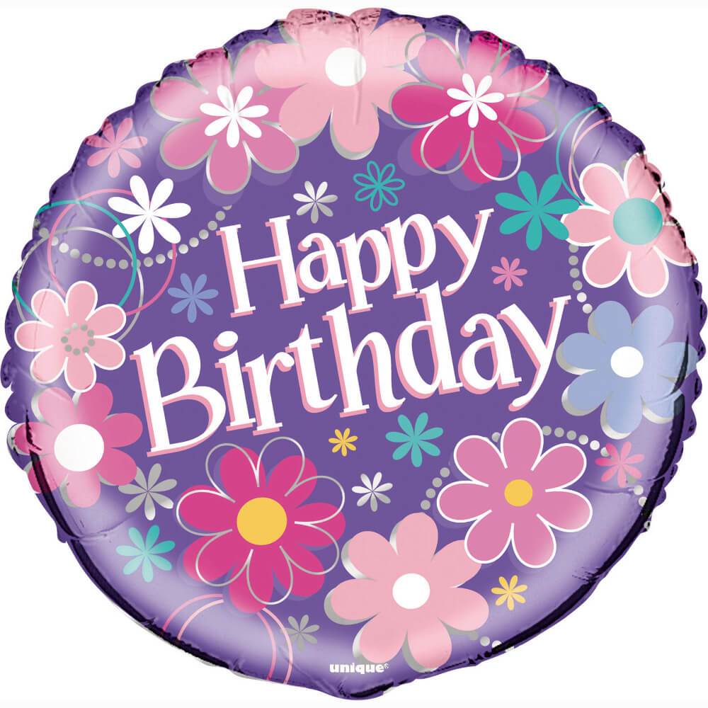 Birthday Blossoms Round Foil Balloon, 18in 