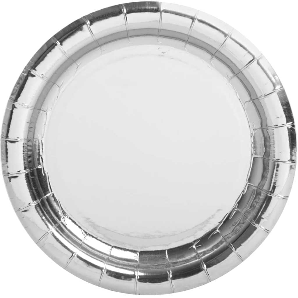 Round Dessert Plates 7in 8ct, Silver Foil 