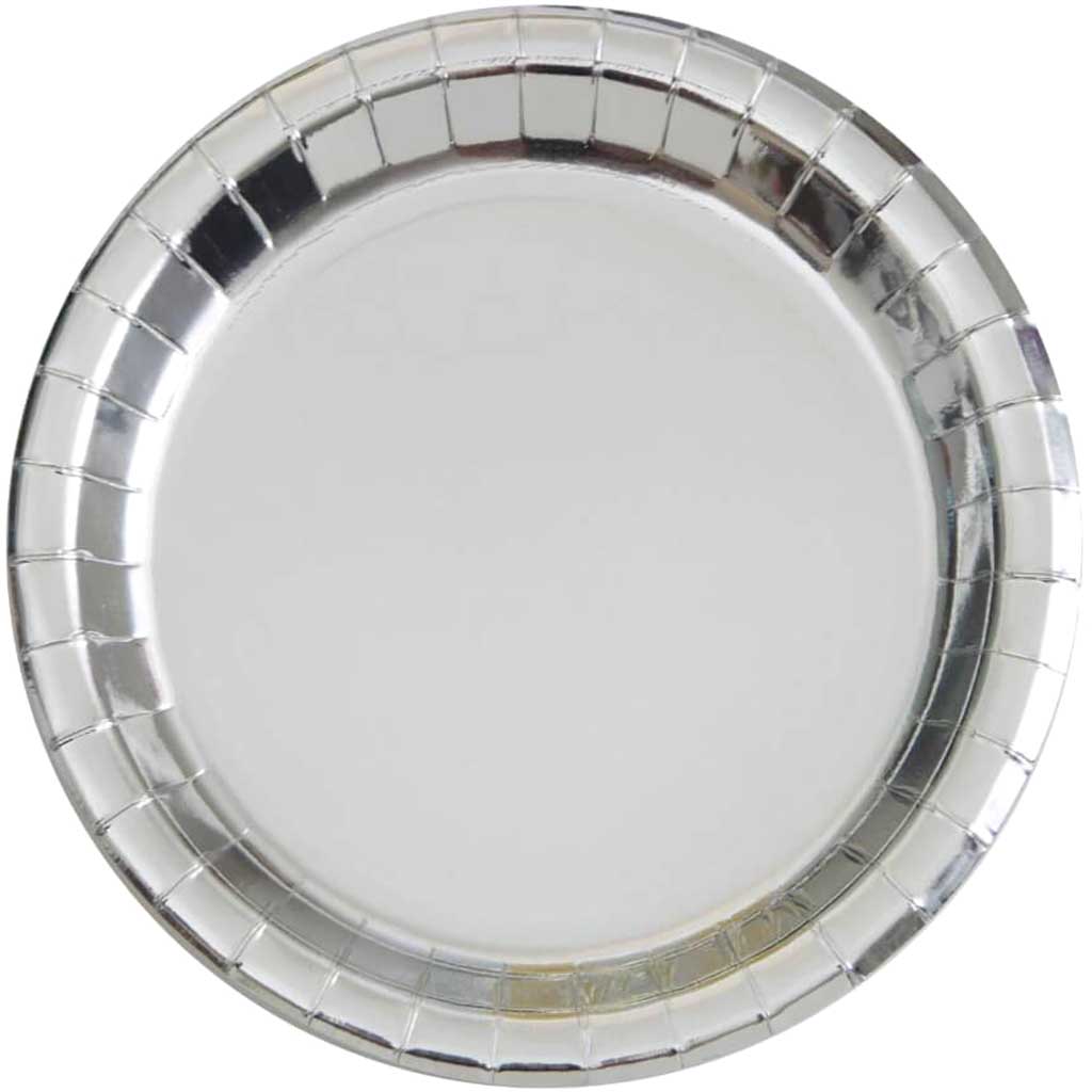 Round Dinner Plates 9in 8ct, Silver Foil 