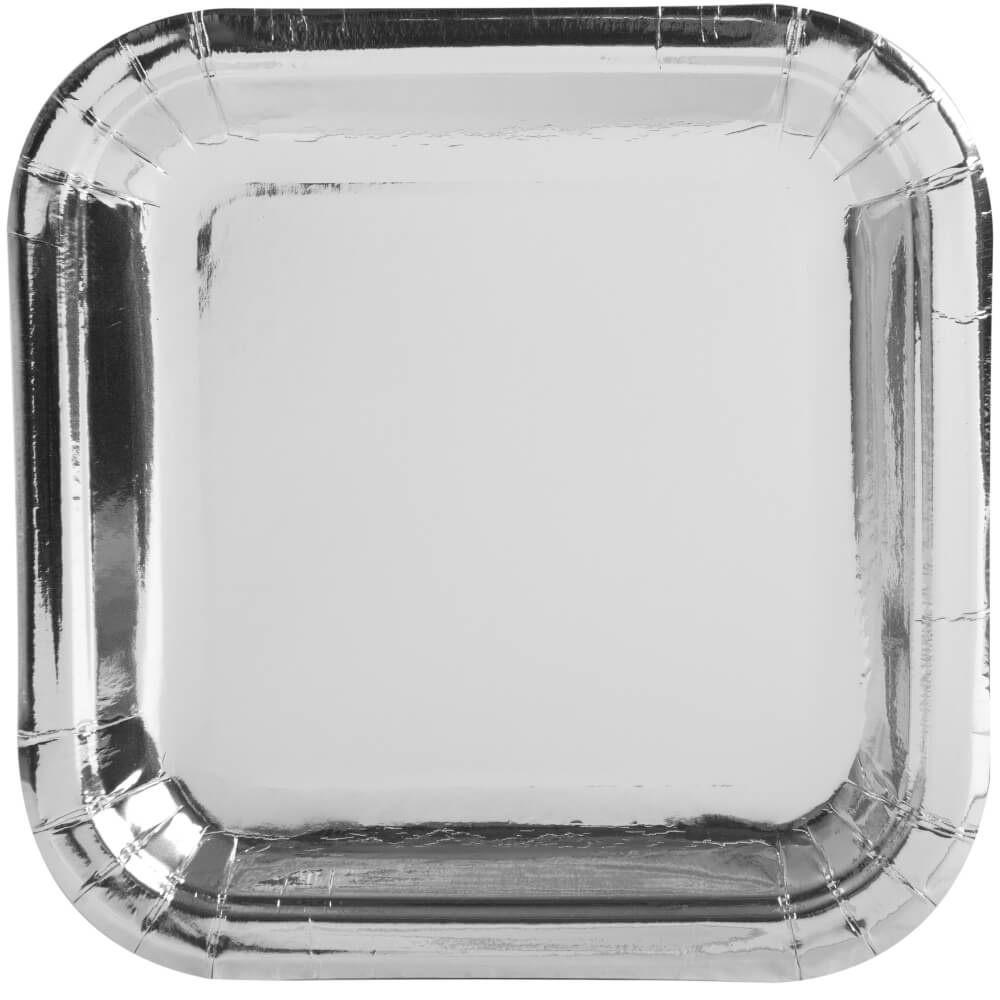 Square Dessert Plates 7in 8ct, Silver Foil 