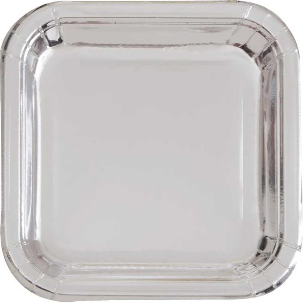 Square Dinner Plates 9in 8ct, Silver Foil 