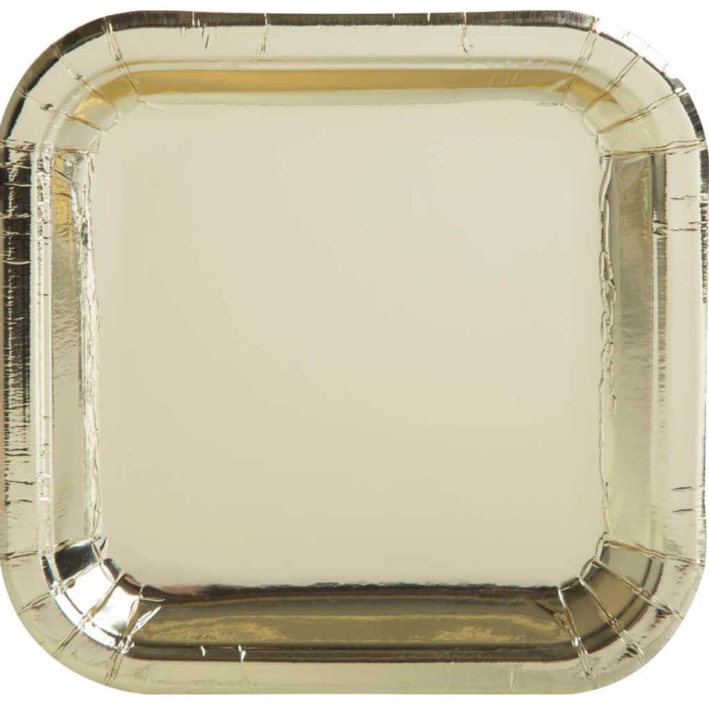 Square Dessert Plates 7in 8ct, Gold Foil 