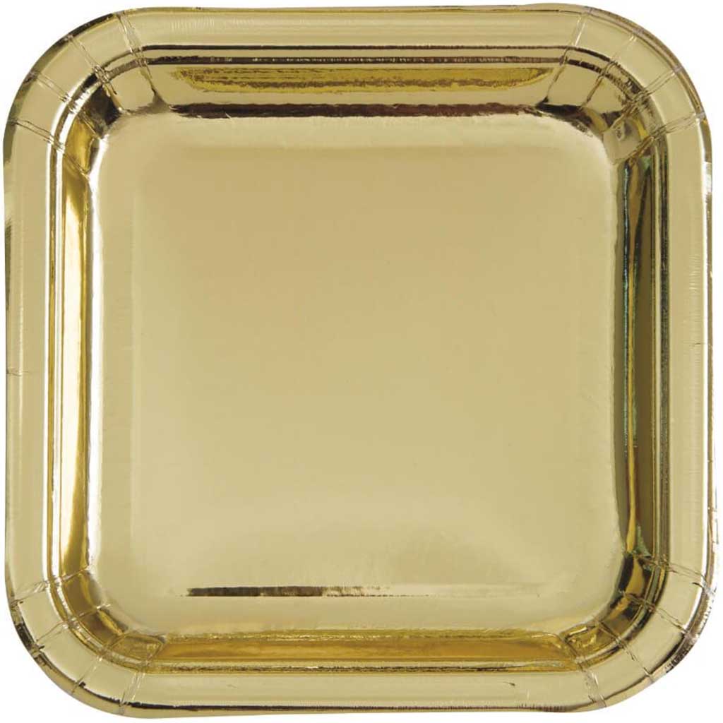 Square Dinner Plates 9in 8ct, Gold Foil 