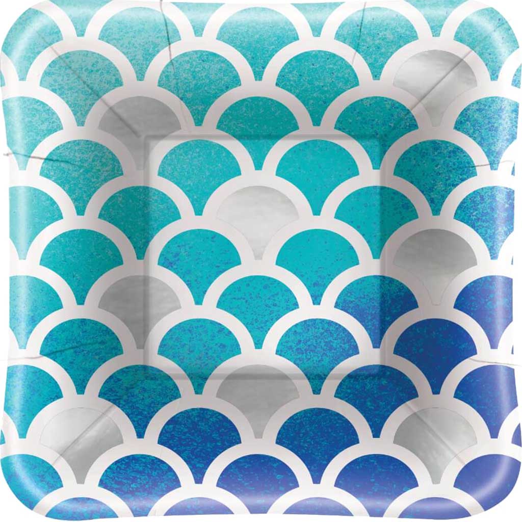 Square Appetizer Plates 5in 8ct, Ocean Blue Scallop 