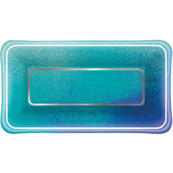 Rectangular Appetizer Plates 9inx5in 8ct, Ocean Blue Scallop 
