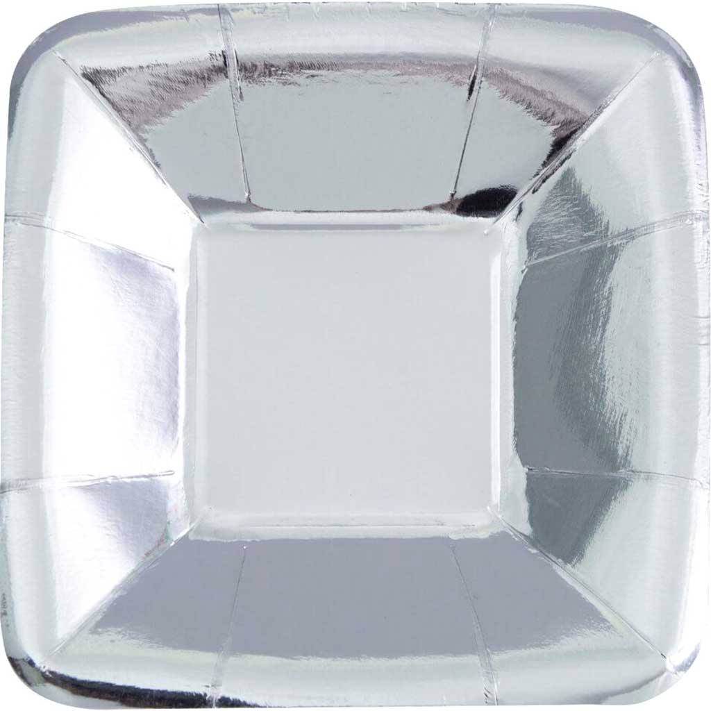 Square Appetizer Plates 5in, 8ct, Silver Foil 