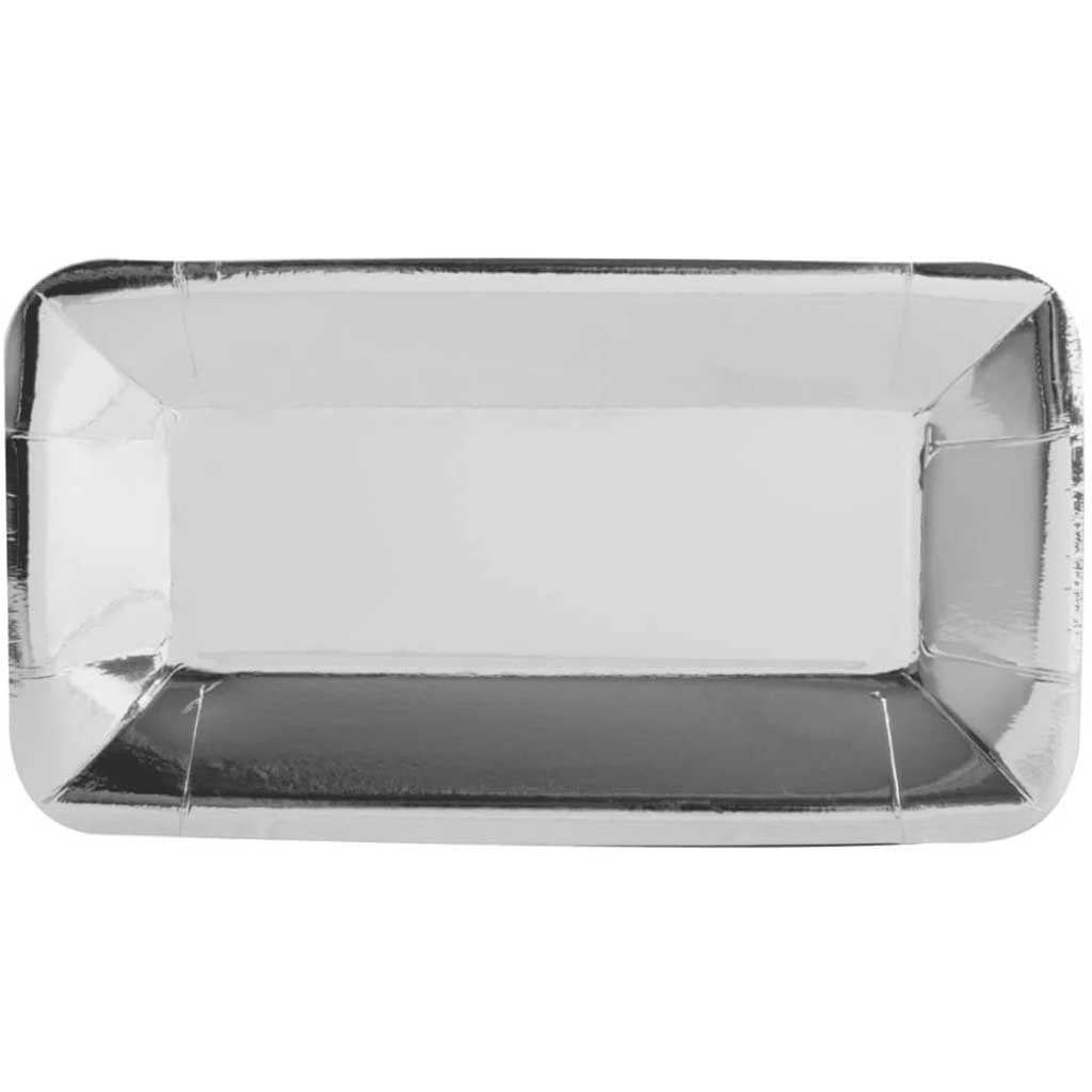 Rectangular Appetizer Plates 9in x 5in 8ct, Silver Foil 