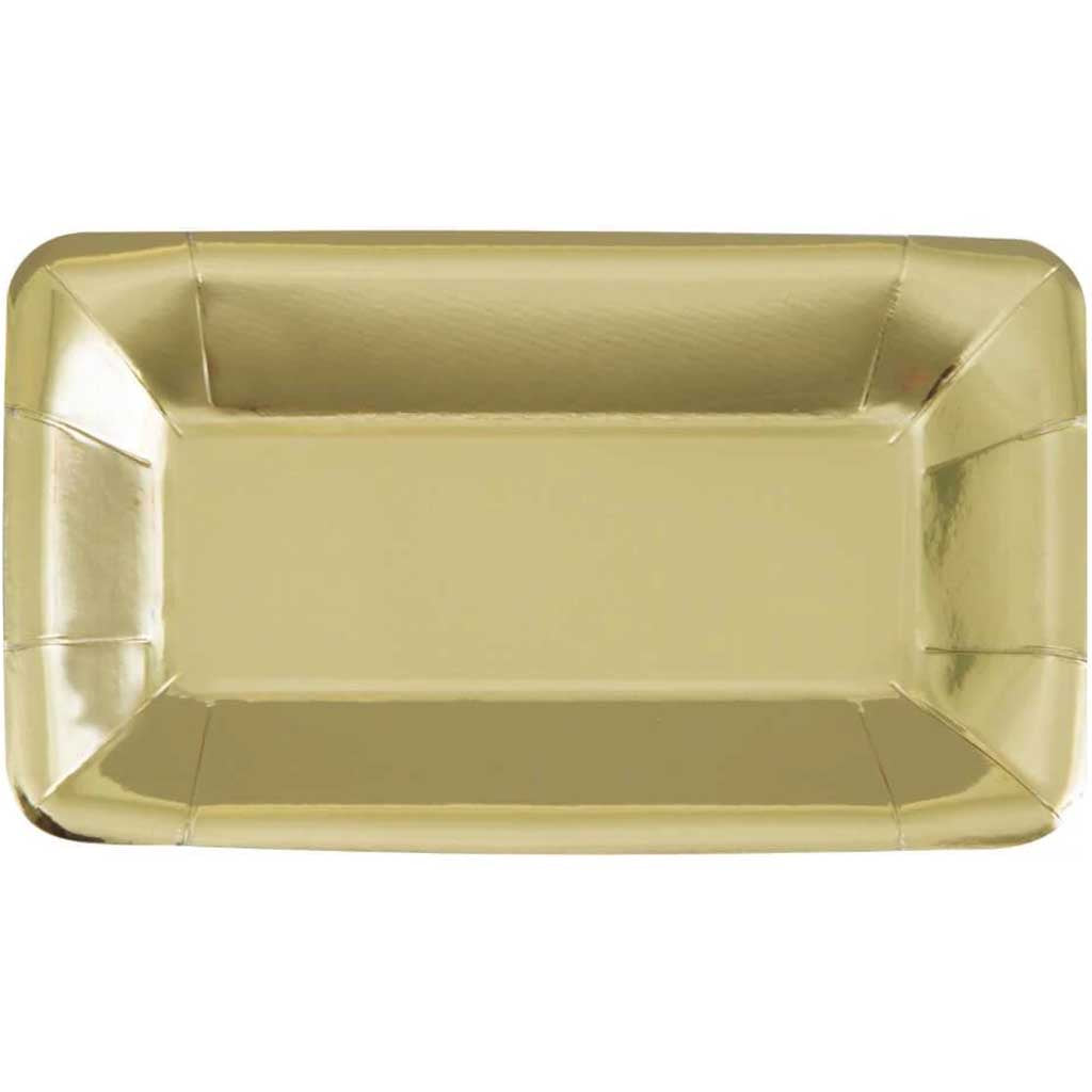 Rectangular Appetizer Plates 9inx5in 8ct, Gold Foil 