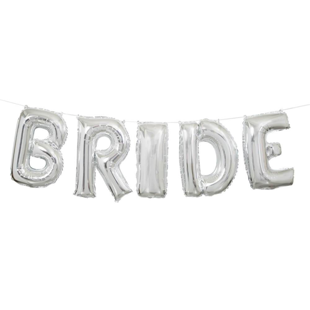 Foil Letter Balloon Banner Kit 14in, Silver Bride 
