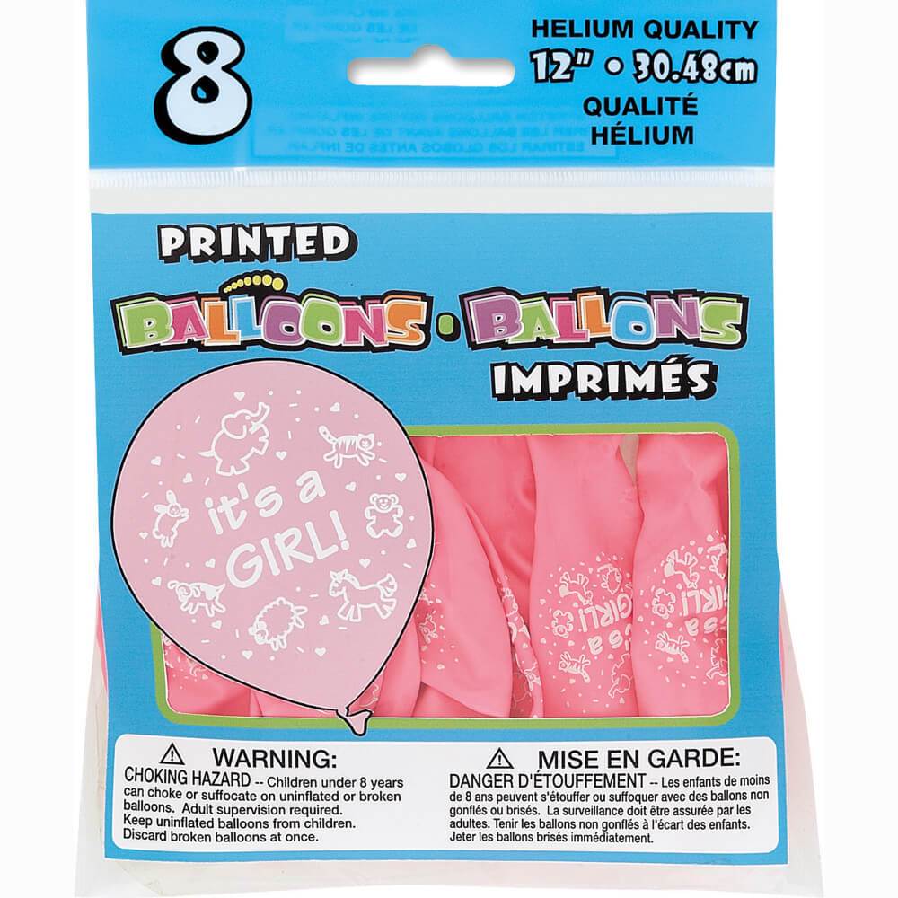 Latex Balloons 12in 8ct, It&#39;s a Girl Pink 