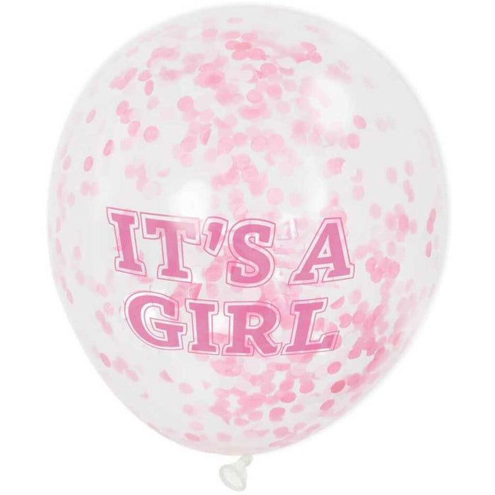 Latex Balloons with Pink Confetti 12in 6ct, It's a Girl Clear 