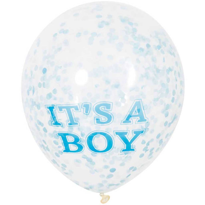 Latex Balloons with Blue Confetti 12in 6ct, It's a Boy Clear 