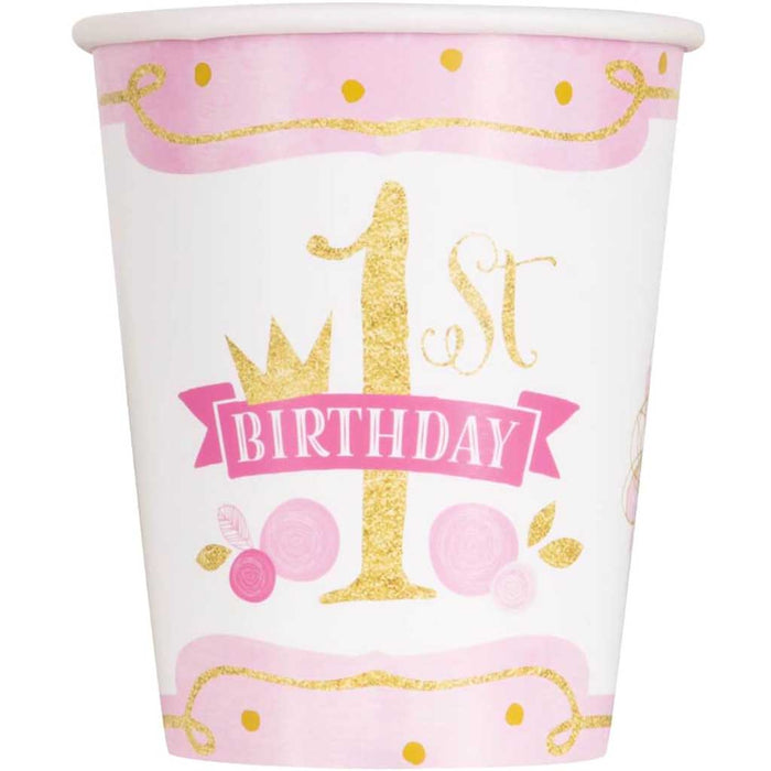 Pink & Gold First Birthday 9oz Paper Cups, 8ct 
