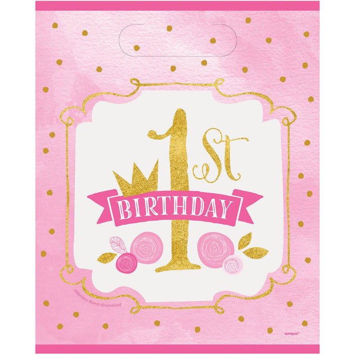 Pink & Gold First Birthday Loot Bags, 8ct 