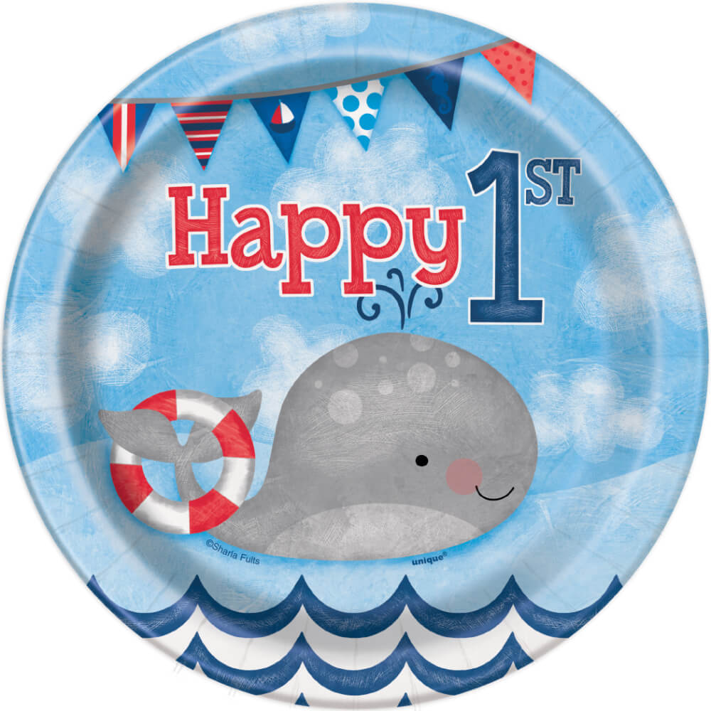 Round Dessert Plates 7in 8ct, Nautical First Birthday 