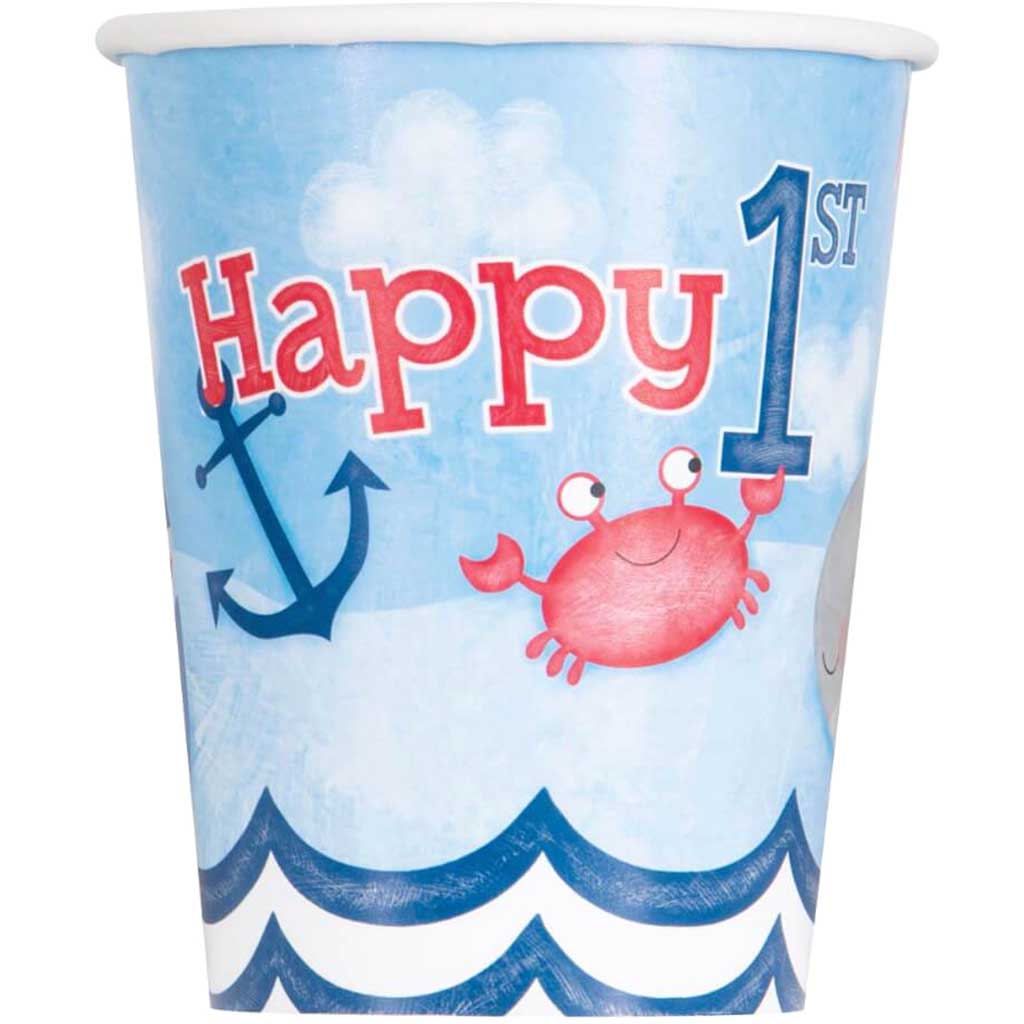 Little Sailor Nautical First Birthday 9oz Paper Cups, 8ct 