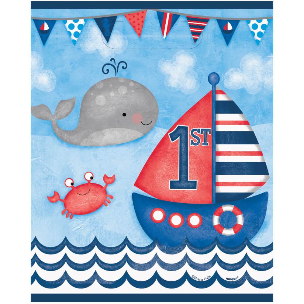 Little Sailor Nautical First Birthday Loot Bags, 8ct 