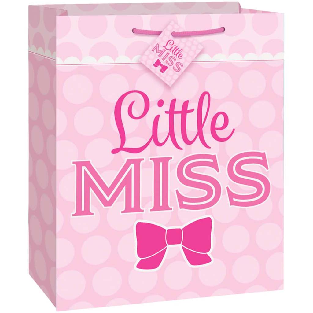 Gift Bag Large, Pink Bow Little Girl 