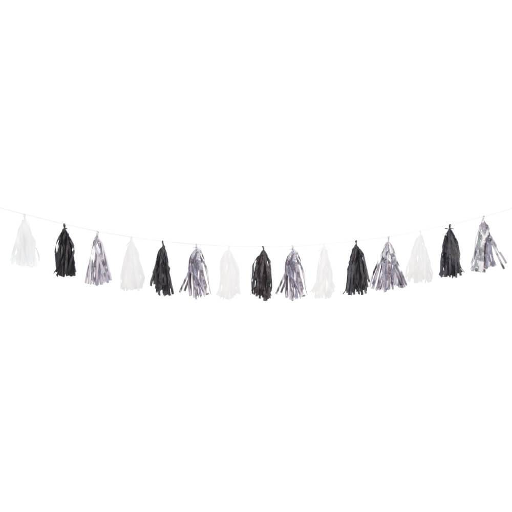 Tassel Garland 9ft, Silver, Black and White 