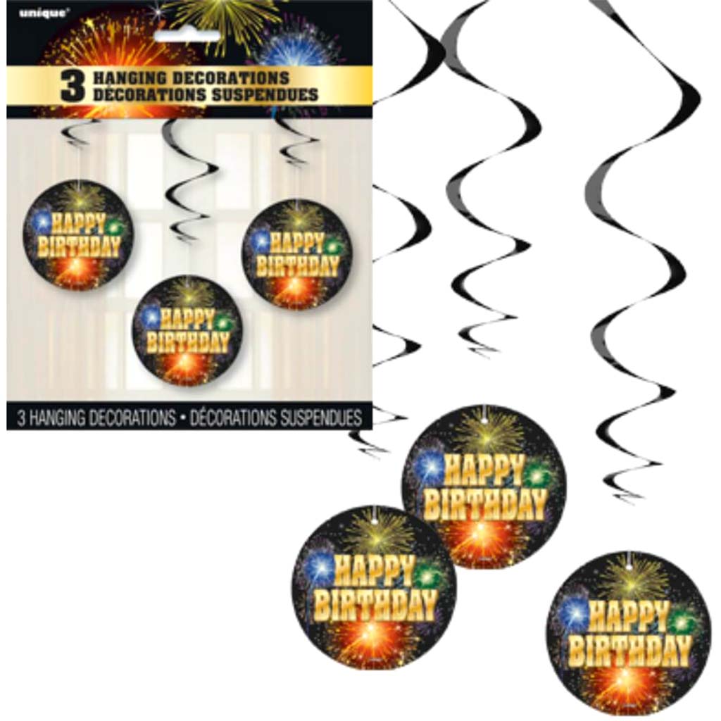 Whirls Birthday Burst Hanging Decorations, 26in, 3Ct 