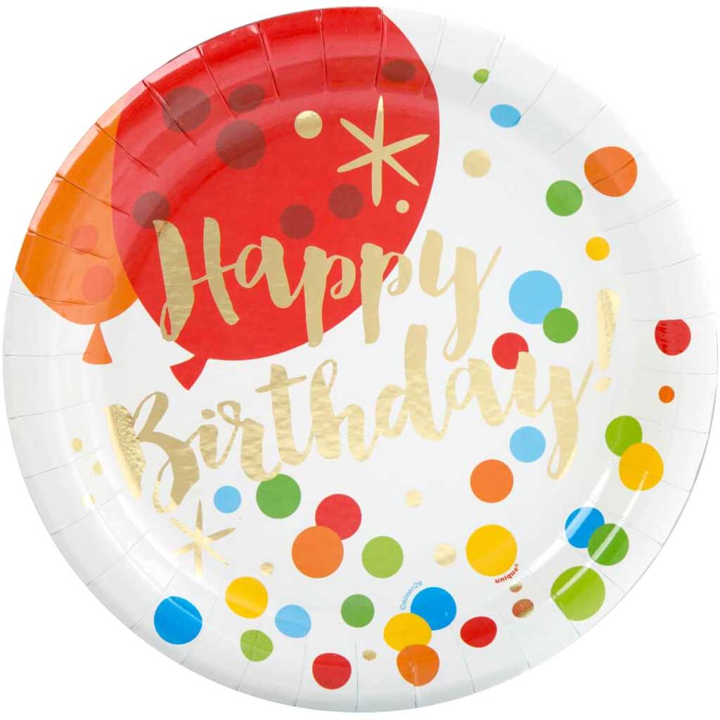 Round Dinner Plates 9in 8ct, Glitzy Gold Birthday 