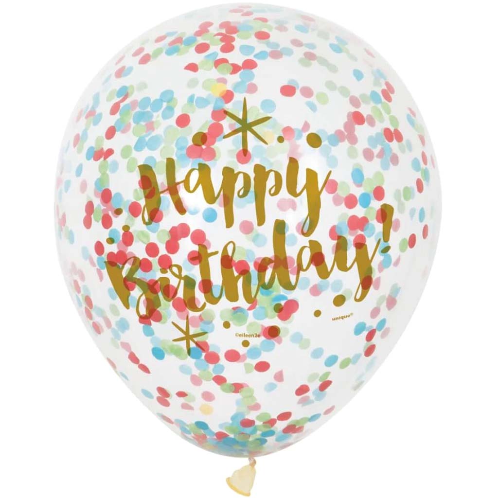 Clear Latex Balloons with Confetti 12in 6ct, Glitzy Gold Birthday 