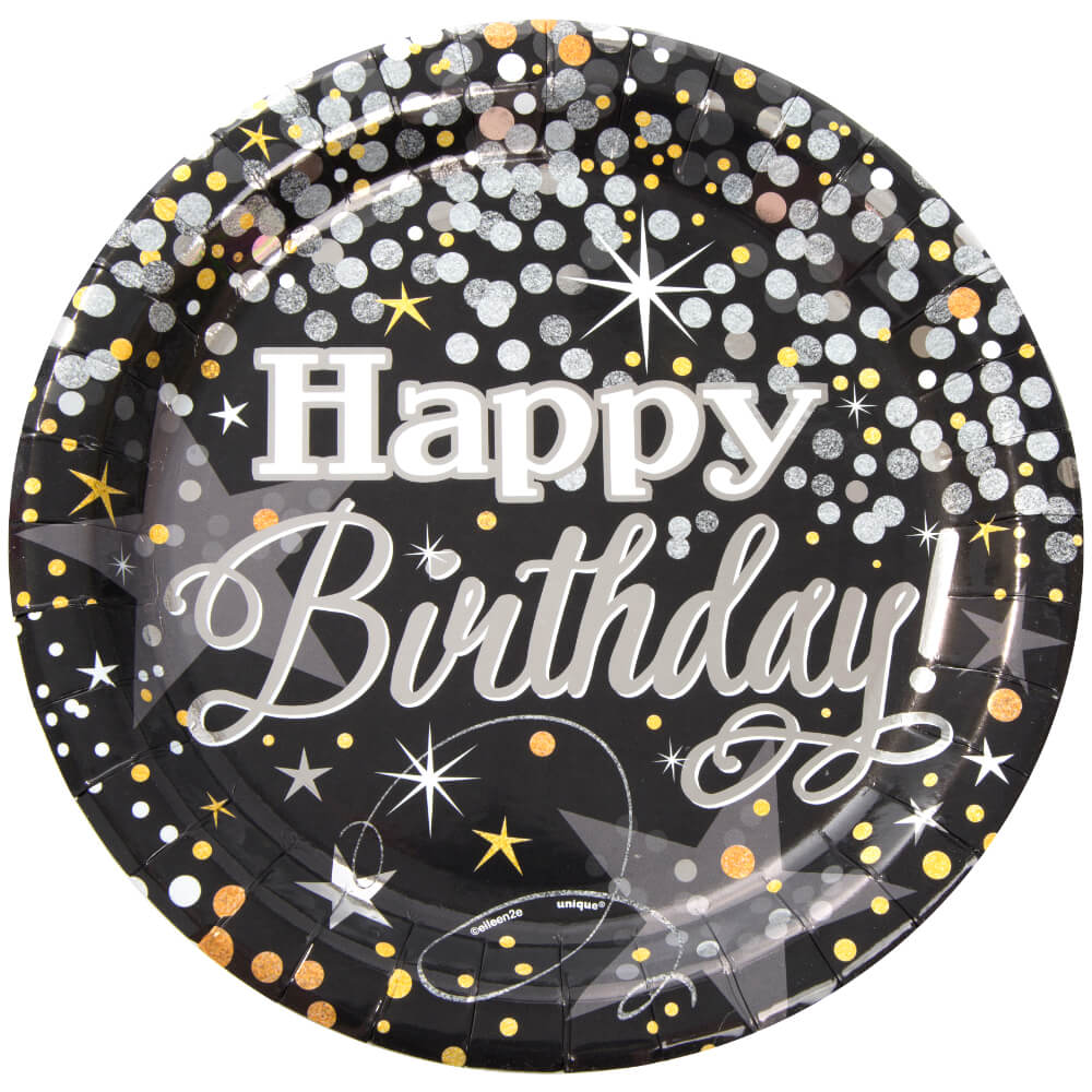 Round Dinner Plates 9in 8ct, Glittering Birthday 