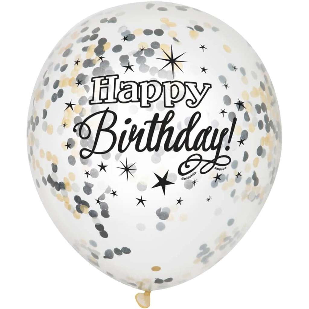 Clear Latex Balloons with Confetti 12in 6ct, Glittering Birthday 