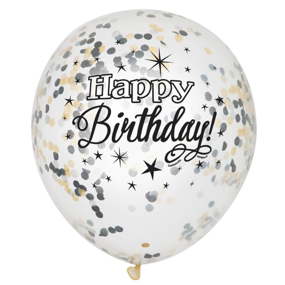Clear Latex Balloons with Confetti 12in 6ct, Glittering Birthday 