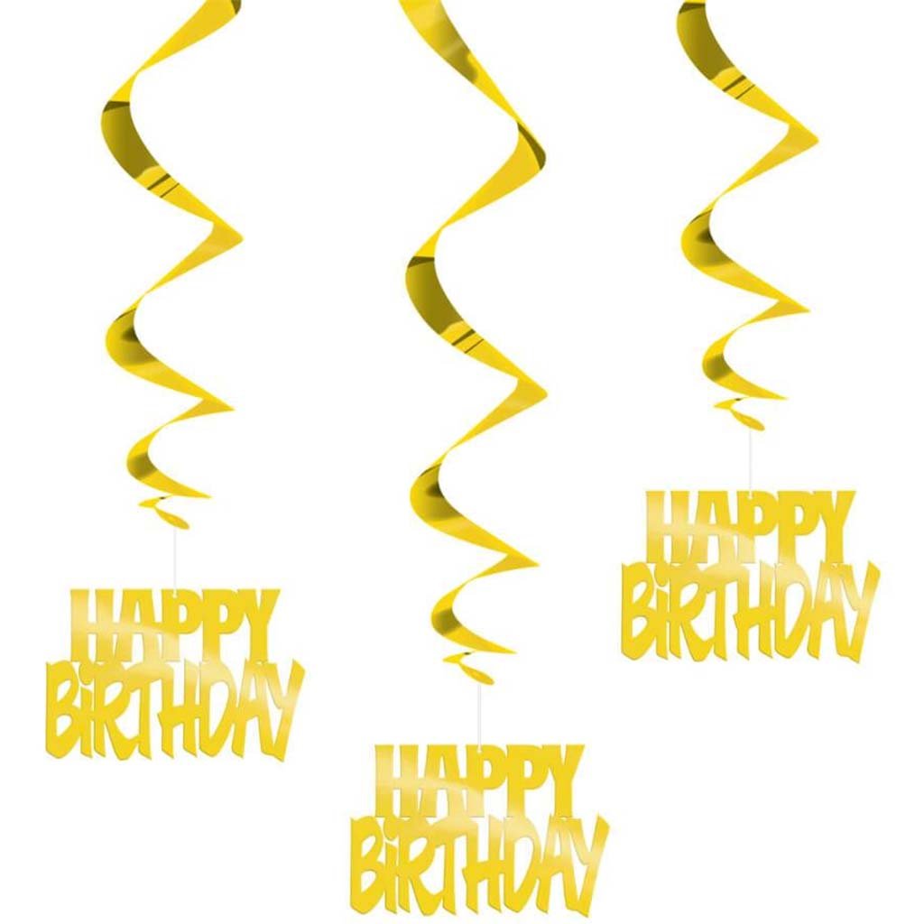 Swirls 32in 3ct Gold Happy Birthday 