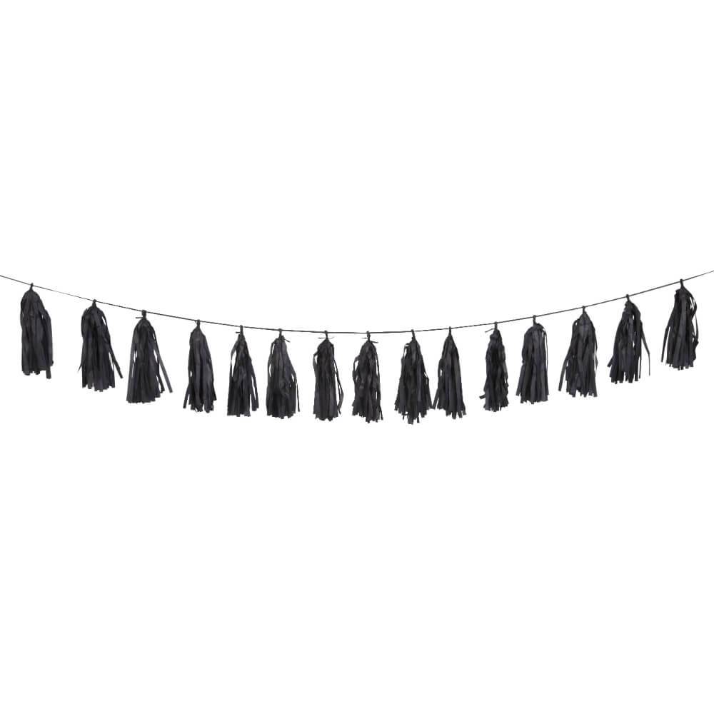 Tissue Tassel Garland 9ft, Black 