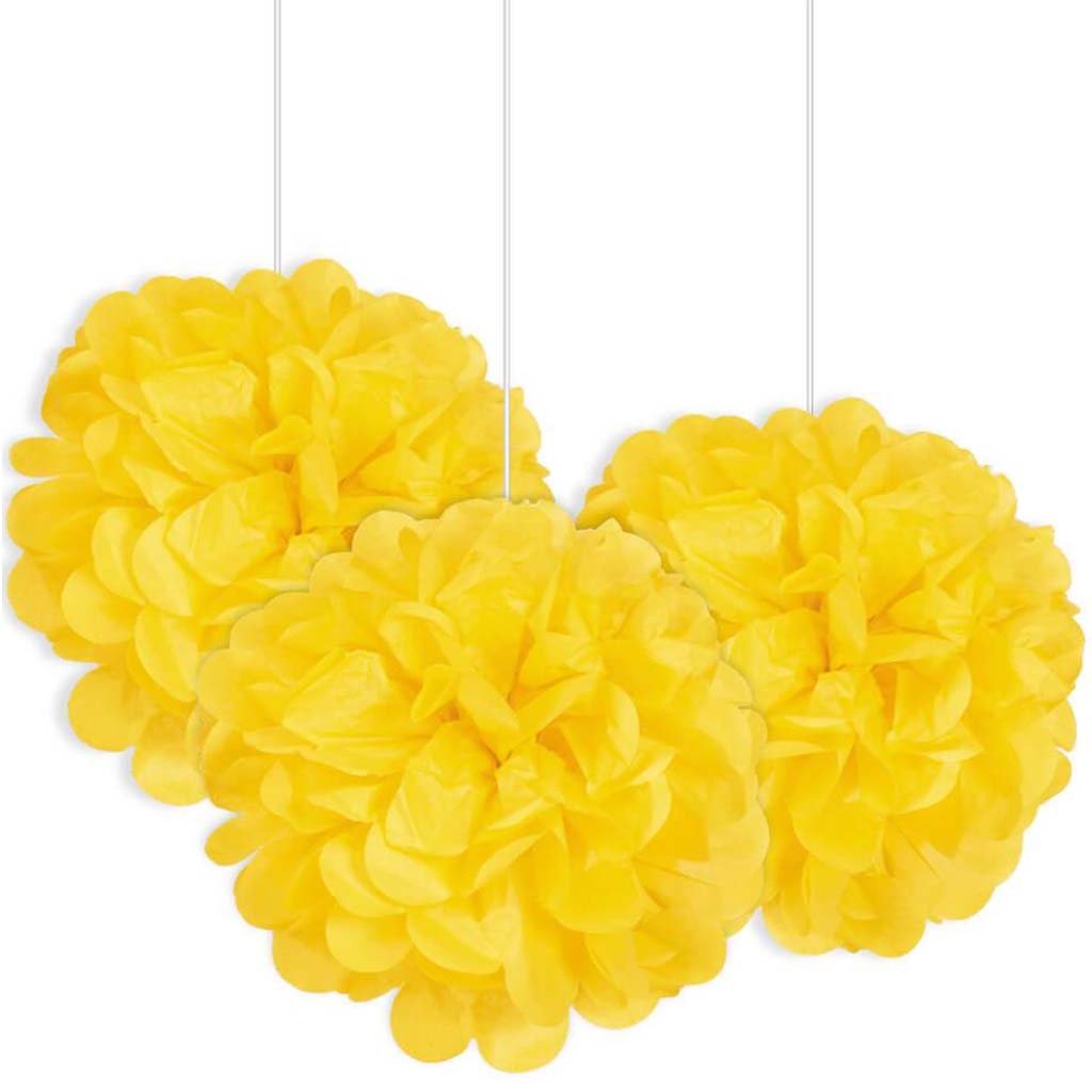 Mini Puff Tissue Balls Decorations 3ct, Yellow 