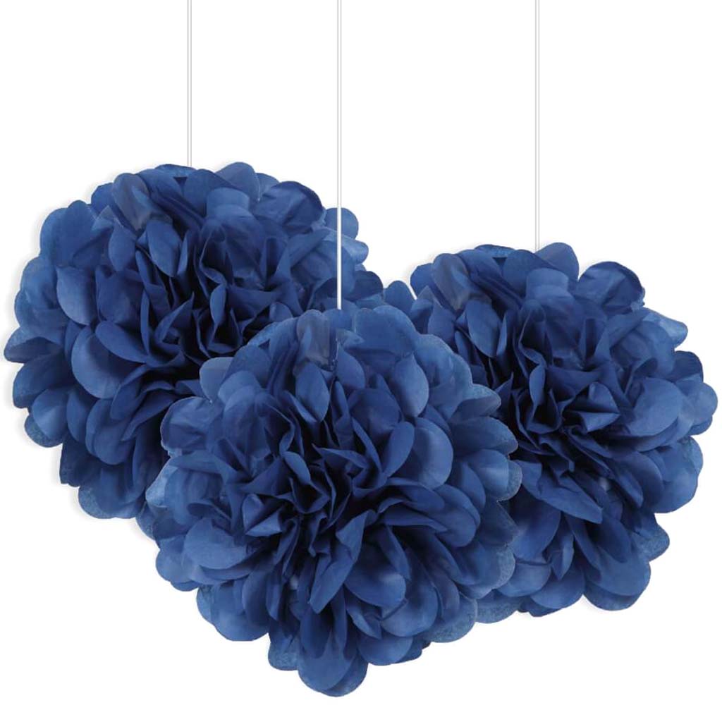 Mini Puff Tissue Balls Decorations 3ct, Royal Blue 