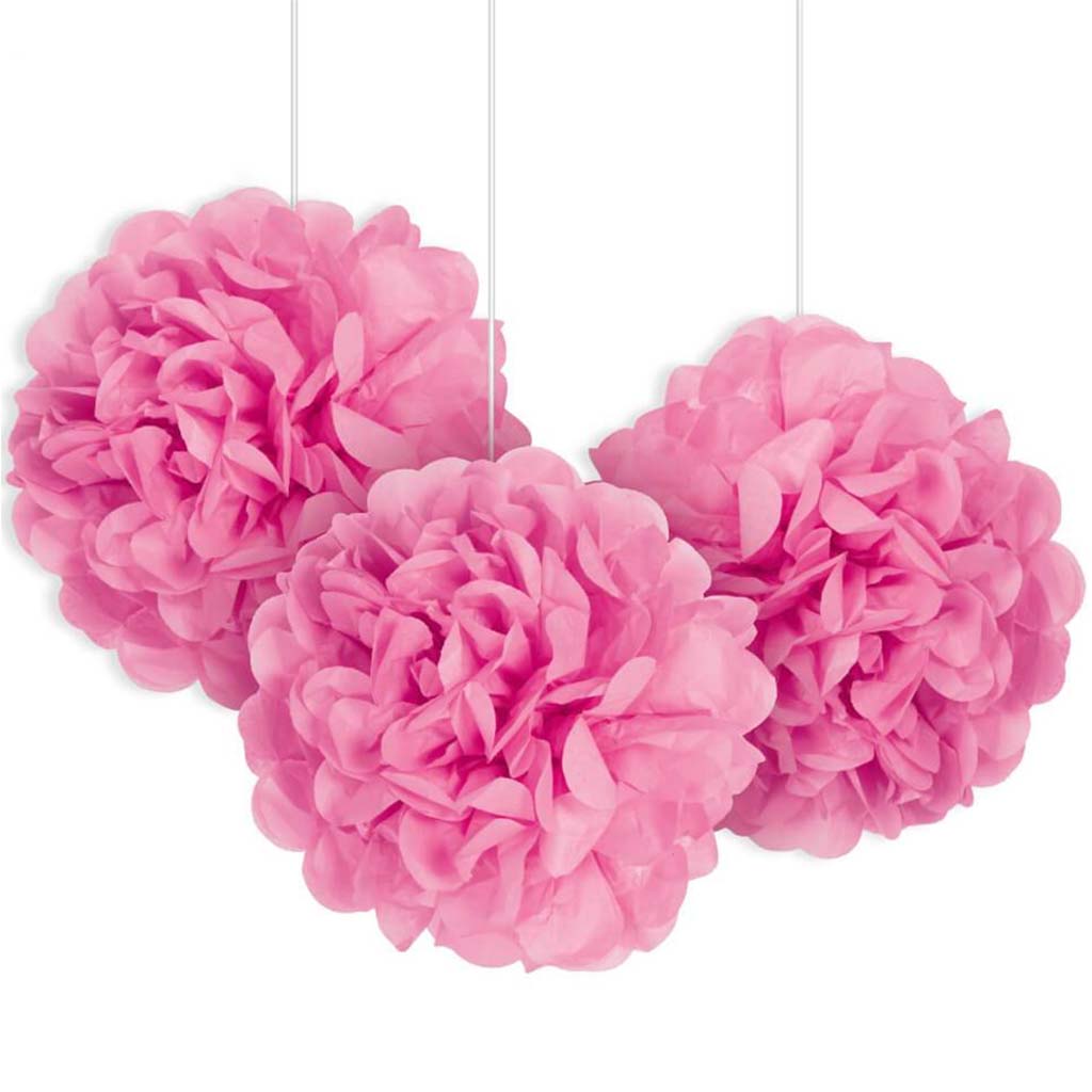 Mini Puff Tissue Balls Decoration 3ct, Hot Pink 