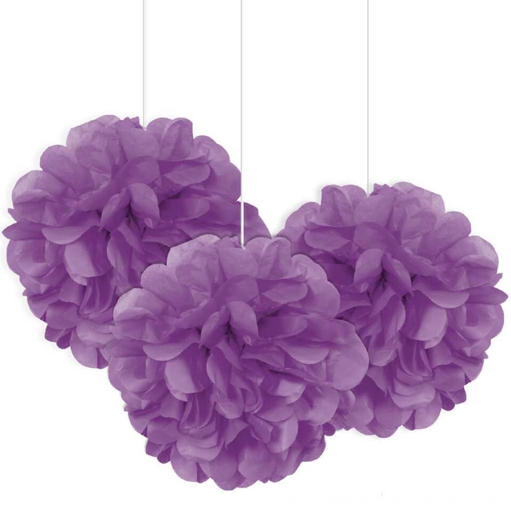 Mini Puff Tissue Balls Decorations 3ct, Pretty Purple 